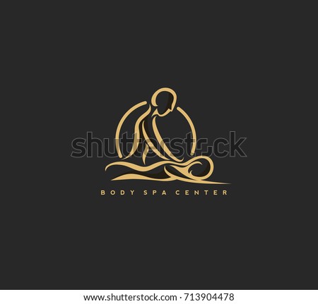 Massage spa center icon, man lying , relaxing, leisure, treatment, therapy, black background, vector illustration