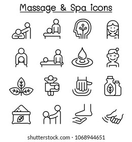 Massage & Spa icon set in thin line style

