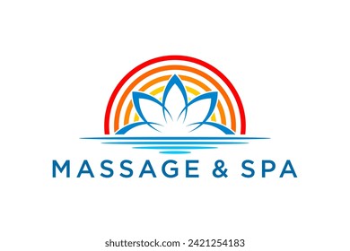 Massage spa logo design lotus flower and sunset element icon symbol.