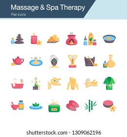 Massage and Spa Therapy icons. Flat design. For presentation, graphic design, mobile application, web design, infographics, UI. Editable Stroke. Vector illustration.