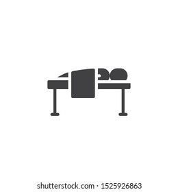 Massage spa therapy vector icon. filled flat sign for mobile concept and web design. Man lying on massage bed glyph icon. Symbol, logo illustration. Vector graphics