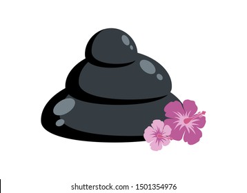 Massage stones with flower vector. Lava stones isolated on a white background. Pile of massage stones vector. Lava stones with flower icon vector