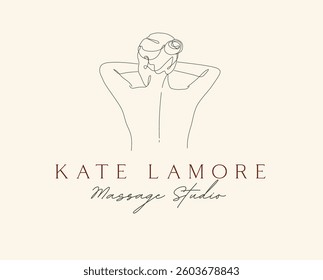 Massage studio label with lettering kate lamore drawing in minimalist style with pastel color