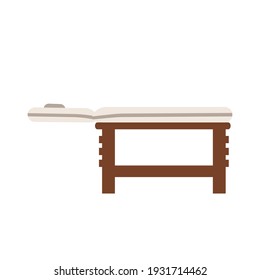 Icono de tratamiento de la ilustración vectorial de balneario de la tabla de masajes. Símbolo de terapia de mesa de masaje de medicamentos. Salón de belleza personal de relajación caricaturista terapeuta ícono de cama de dibujos animados. Señal de almohada profesional del médico
