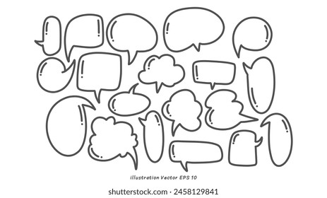 Massage talk hand drawing, Set of hand drawn elements doodle comics isolated on white background. Speech bubbles with the words ,Vector illustration EPS 10