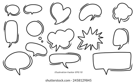 Massage talk hand drawing, Set of hand drawn elements doodle comics isolated on white background. Speech bubbles with the words ,Vector illustration EPS 10