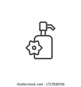 Massage therapy cosmetics line icon. linear style sign for mobile concept and web design. Spa cosmetics bottle outline vector icon. Symbol, logo illustration. Vector graphics