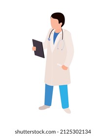 Massage therapy isometric icons composition with isolated human character of doctor vector illustration