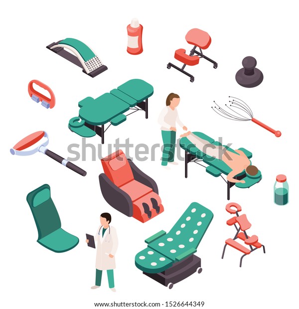 Massage Therapy Isometric Recolor Set Isolated Stock Vector
