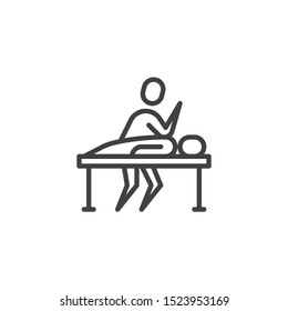 Massage therapy line icon. linear style sign for mobile concept and web design. Masseur massages patient back outline vector icon. Symbol, logo illustration. Vector graphics