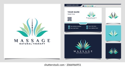 Logo für Massagetherapie mit kreativem Konzept und Visitenkartendesign Premium Vector
