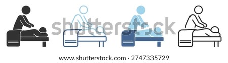 Massage therapy silhouette icon, spa wellness and physiotherapy treatment symbol with therapist and patient on transparent background
