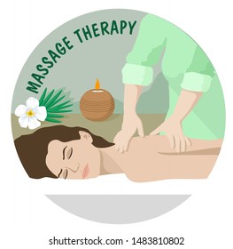 Massage Therapy. Spa Therapy. Professional massage services. vector illustration. Professional massage therapist doing back.