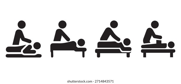 Siluetas de la técnica de la terapia del masaje para la marca del balneario y del bienestar.