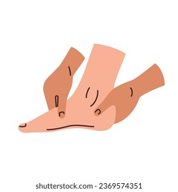 Massage for tired feet, healthy foot illustration. exercise for podiatric problems. Barefoot shoes advertising. Massaging for pain relief and relaxation. Doodle icon on white background. 