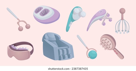 Massage tools. Electric guns for self massage exact vector items massagers for relax time
