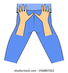 Massage. Yumeiho therapy. Instructions for performing massage techniques, mobilizing the coccyx, kneading the gluteal muscles. Simple vector illustration for physical therapy guidelines, websites.