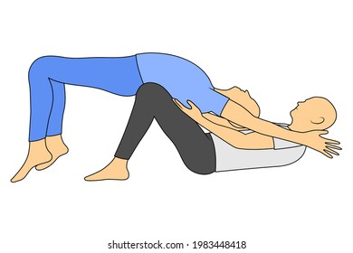 Massage. Yumeiho therapy. Instructions for performing massage techniques, stretching the abdominal and back muscles. Simple vector illustration for physical therapy guidelines, websites and prints.