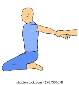 Massage. Yumeiho therapy. Instructions for performing massage techniques, stretching breast muscles. Simple vector illustration for physical therapy guidelines, websites and prints.