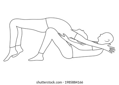 Massage. Yumeiho therapy line. Instructions for performing massage techniques, stretching the abdominal and back muscles. Simple vector illustration for physical therapy guidelines, websites and