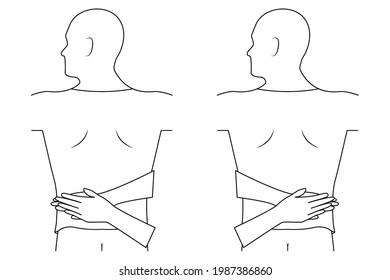 Massage. Yumeiho therapy line. Instructions for performing massage techniques, kneading the muscles of the lower back. Simple vector illustration for physical therapy guidelines, websites and prints.