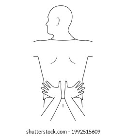 Massage. Yumeiho therapy line. Instructions for performing massage techniques, kneading the muscles of the lower back. Simple vector illustration for physical therapy guidelines, websites and prints.