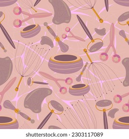 Massagers for beauty massage. SPA relaxation and meditation. Fashionable seamless vector pattern for packaging, cosmetics, design and decoration.