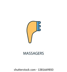 massagers concept 2 colored line icon. Simple yellow and blue element illustration. massagers concept outline symbol design