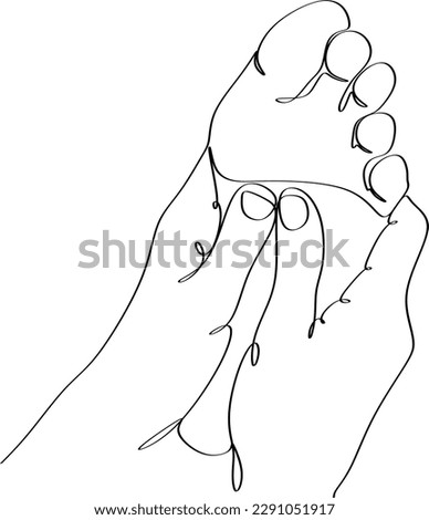 Masseur doing foot massage in spa salon.Continuous one line