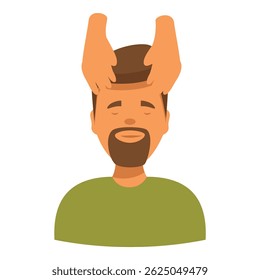 Masseur is giving a head massage to a relaxed bearded man