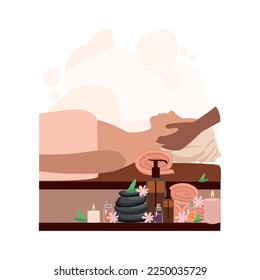 The masseur makes a face massage to a girl. Relaxation and skin care in the spa salon. Vector illustration for advertising, flyers and social networks.