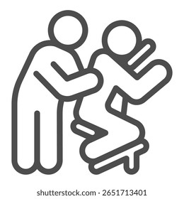 Masseur with man at salon chair line icon, spa massage concept. Vector graphics. Massaging art for client back, therapy sign on white background, outline style icon for mobile or web design