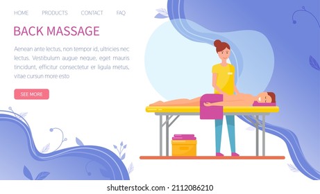 Masseuse trabajando con la parte de atrás del cliente en el salón de spa. Concepto de salud y tratamiento corporal. Terapia y masaje relajante, procedimiento cosmético realizado por un especialista. Plantilla del sitio web de masaje de respaldo médico