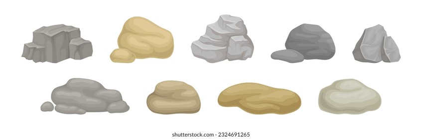 Massive Boulder and Cobble as Rock Fragment Vector Set