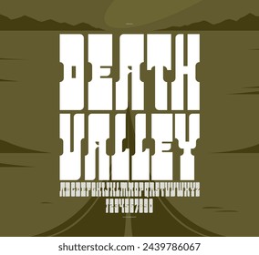 Massive condensed serif font in American style, tall wild west saloon and western vector typography for logo creation, bold typeface in vintage America style, display font for posters.