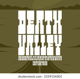 Massive condensed serif font in American style, tall wild west saloon and western vector typography for logo creation, bold typeface in vintage America style, display font for posters.