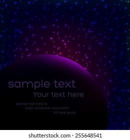 Massive dark planet on violet stellar space background