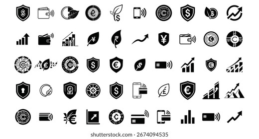 Massive Fintech and Crypto Icon Set, 50 Financial Technology Vector Glyphs for Web and Apps PNG