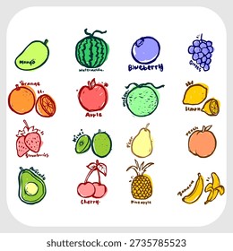 Massive Fruit Graffiti Tag Mega Pack. Large Collection of Bold Hand-Drawn Urban Street Art Fruit Icons for Design.