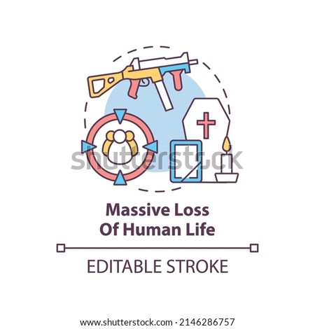 Massive loss of human life concept icon. Armed conflicts effect abstract idea thin line illustration. Military casualties. Isolated outline drawing. Editable stroke. Arial, Myriad Pro-Bold fonts used