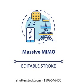 Massive MIMO concept icon. 5G technologies idea thin line illustration. Telecommunication tower. Global coverege. High-speed connection. Vector isolated outline drawing. Editable stroke