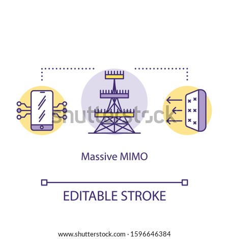Massive MIMO concept icon. 5G technologies idea thin line illustration. Telecommunication tower. Global coverege. Mobile connection. Vector isolated outline drawing. Editable stroke