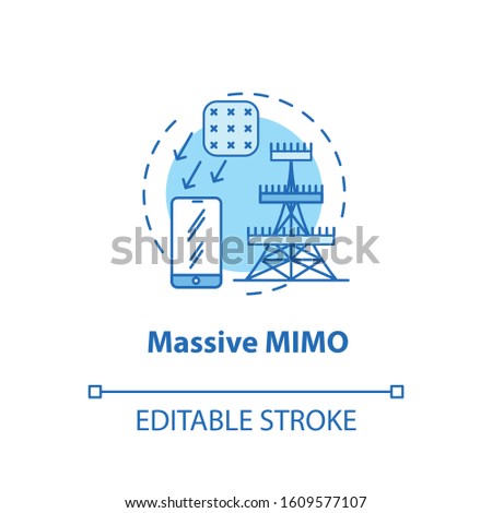 Massive MIMO concept icon. Telecommunication tower. 5G technologies idea thin line illustration. Global coverege. High-speed connection. Vector isolated outline drawing. Editable stroke