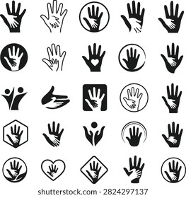 A massive premium collection of 25 minimalist black silhouette and line art corporate logos for charity organizations, youth protection foundations, adoption systems, and community care initiatives. This comprehensive mega bundle features diverse design configurations