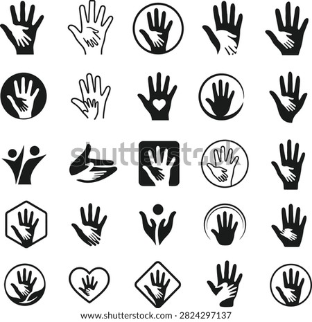 A massive premium collection of 25 minimalist black silhouette and line art corporate logos for charity organizations, youth protection foundations, adoption systems, and community care initiatives. This comprehensive mega bundle features diverse design configurations