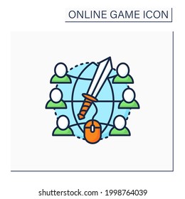 Massive rpg games color icon. Multiplayer online role-play games. Inviting friends playing together. Competition between players.Online game concept. Isolated vector illustration