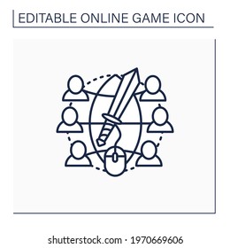 Massive rpg games line icon. Multiplayer online role-play games. Inviting friends playing together. Competition between players.Online game concept. Isolated vector illustration.Editable stroke