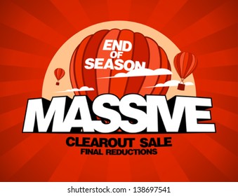 Massive sale design template with balloons carrying shopping bags