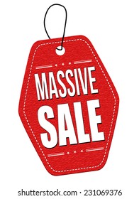 Massive sale red leather label or price tag on white background