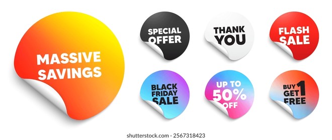 Massive savings sticker tag. Special offer paper price tags. Massive savings tag. Special offer price sign. Advertising discounts symbol. Discount, black friday sticker. Promo banner. Vector